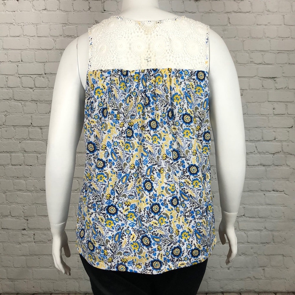 0X 3X 4X Style & Co Blue/Yellow Crochet Boho Tank - Picture 3 of 6